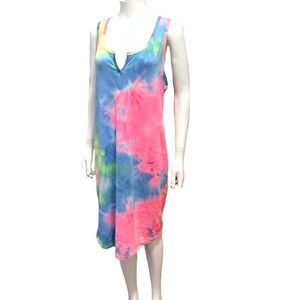 Pink / Blue Highlight Tie Dye Sleeveless Bodycon Midi Length Dress